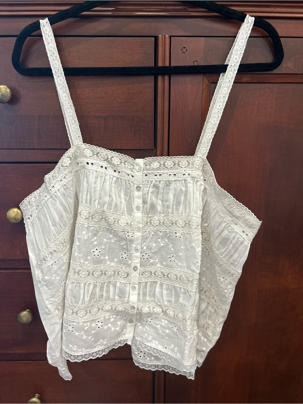 NATURAL LIFE White Lace Eyelet Button-Front Cami